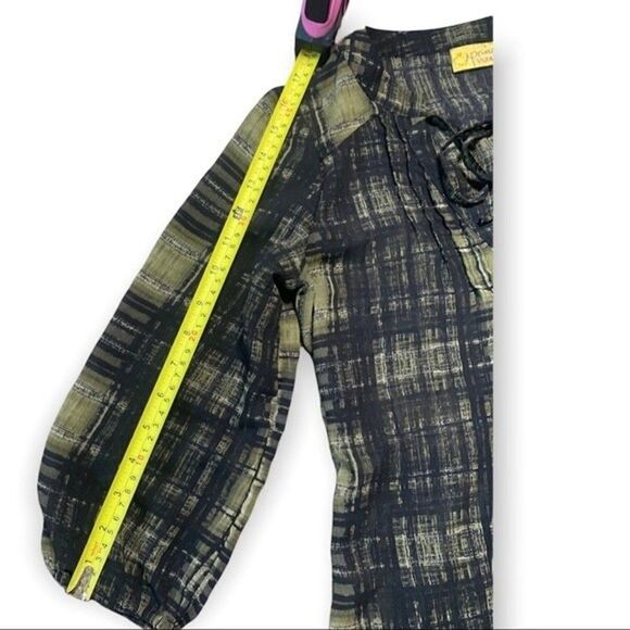 Princess by Vera Wang Blouse Women’s XS Windowpane Plaid Green Lace Up Tunic - Picture 5 of 8
